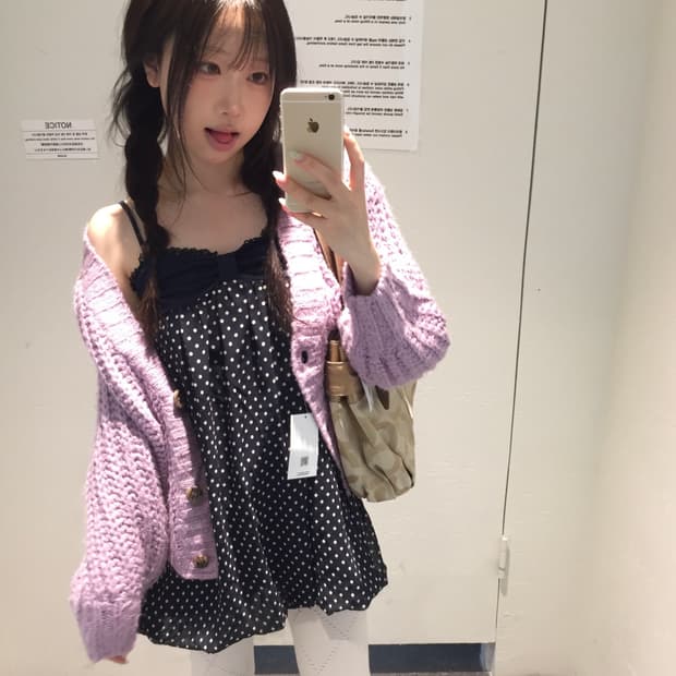빈티지 네이비 퍼플 도트 숏팬츠 코디세트