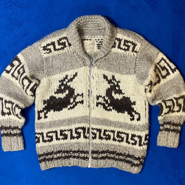 아메리칸 빈티지 캐나다 코위찬 인디언 베이지 니트 집업