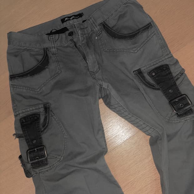 빈티지 카키 세미 부츠컷 카고팬츠 