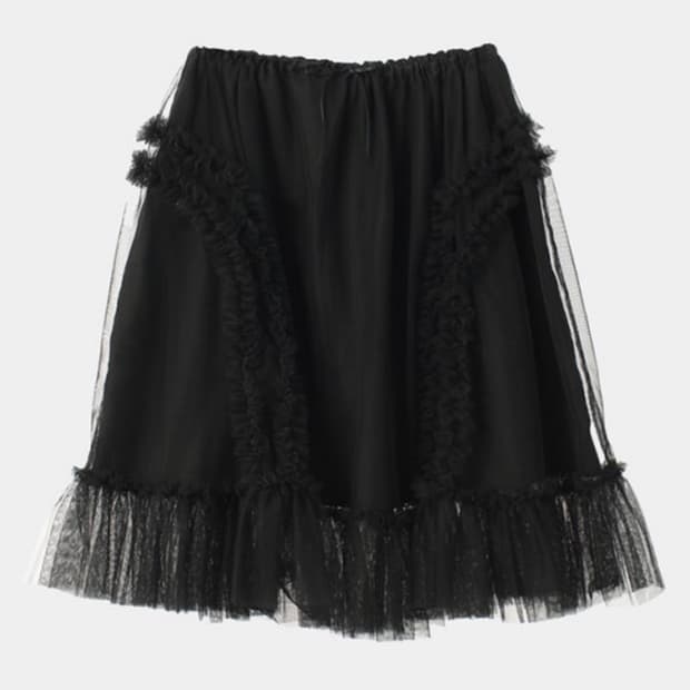 생긴스튜디오 러플 밴딩 샤 스커트 블랙