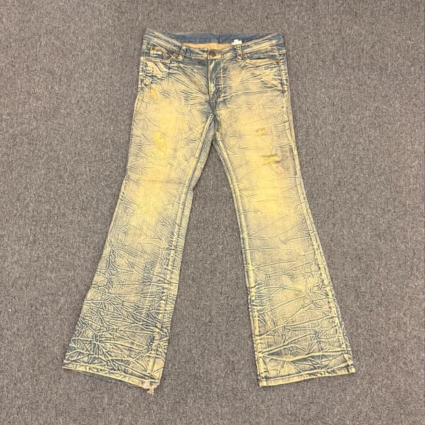 34)Japanese Vintage 샌드 브라운 워싱 데미지 플레어진