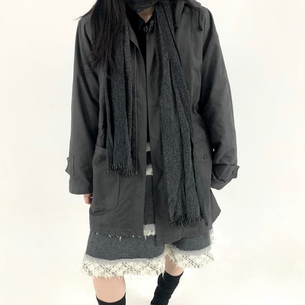 Charcoal Long Coat Fur Hood Padding 