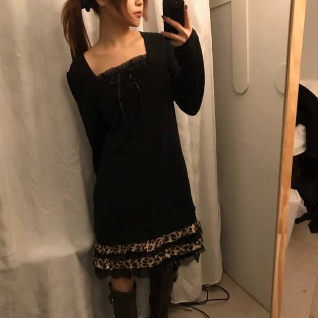 JPN Vintage 고스 고딕 공겜여주 레오파드 원피스