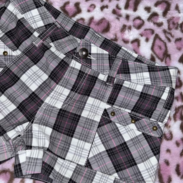 체크 핑크 그레이 숏팬츠 반바지 스터드