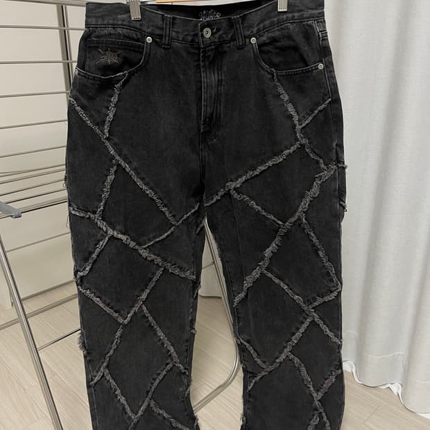 [M] 예스아이씨 x 인세인 개러지 와이드 모터 흑청데님 팬츠