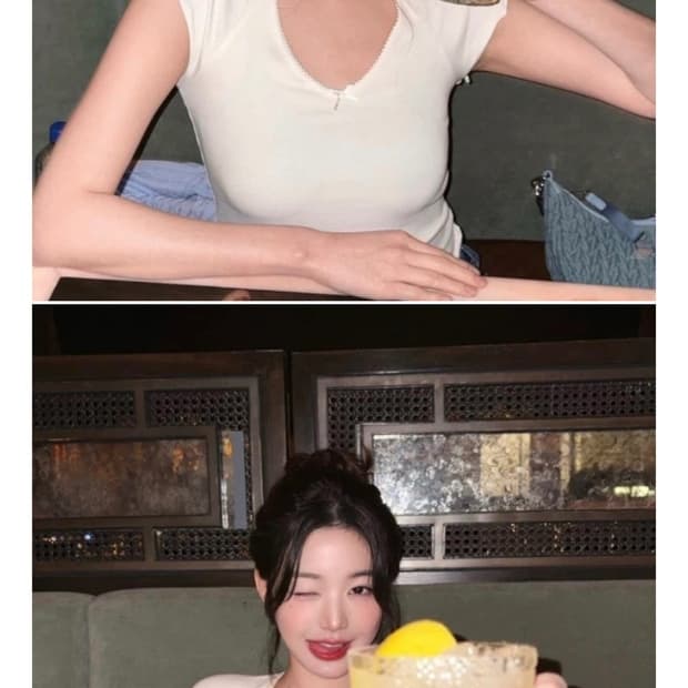 장원영 타미진스 브이넥 티셔츠 옐로우 (59000원)