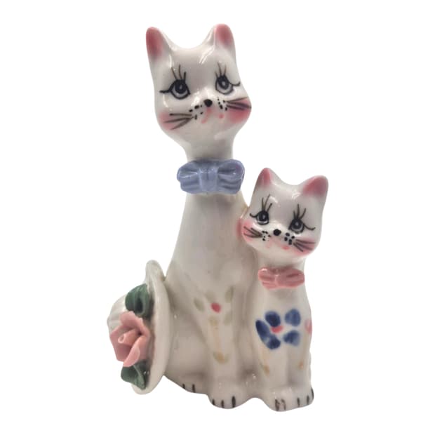 70s 앤틱 핸드메이드 고양이 꽃포지 피겨린