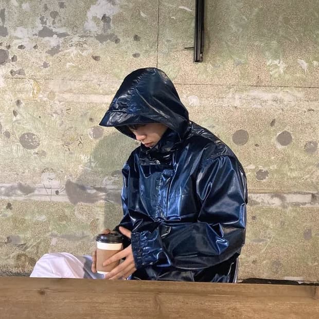 유광 나일론 바람막이 후드 점퍼 폴리 투웨이 블루