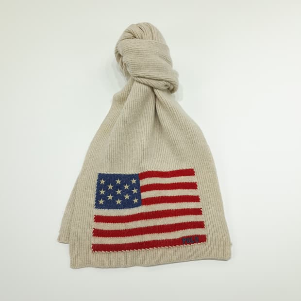 MX285 폴로 랄프로렌 아이보리 성조기 니트 목도리 머플러