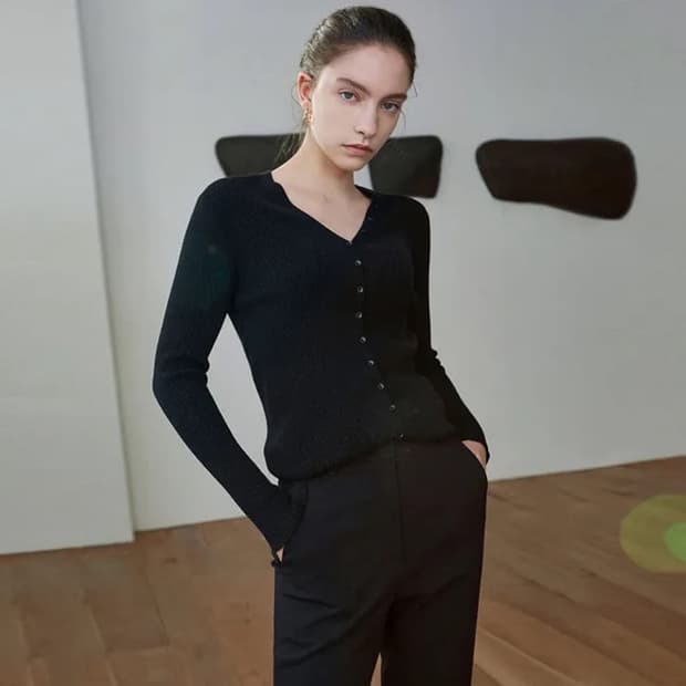 닉앤니콜 골지 슬림 가디건 블랙