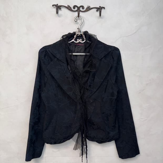 Black oriental floral lace detail blazer