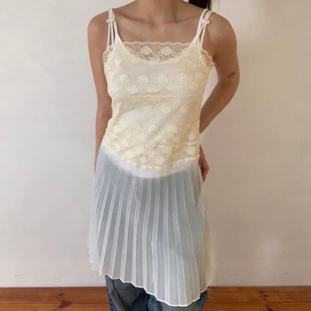 빈티지 플리츠 슬립 원피스