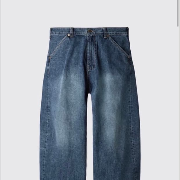 해칭룸 와이드 커브진 워시드 블루