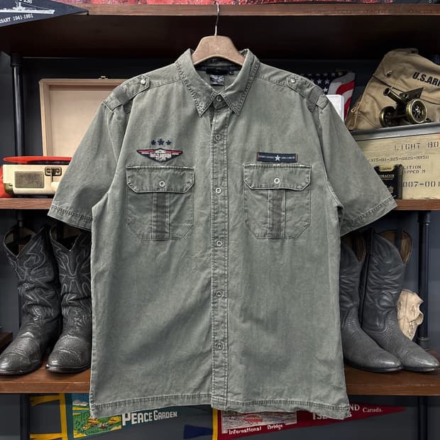 할리데이비슨 밀리터리 모티브 플랩포켓 헤비코튼 필드셔츠 N1183