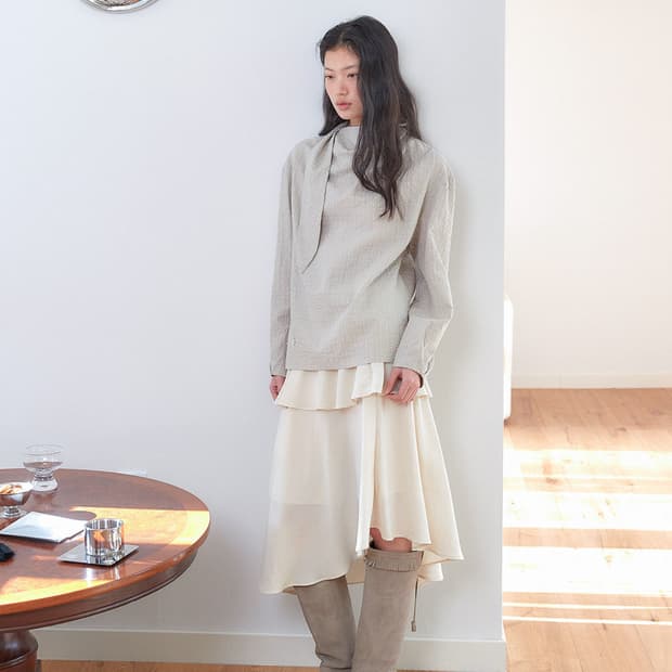 아우로 ouro sheer frill skirt 프릴 스커트 M