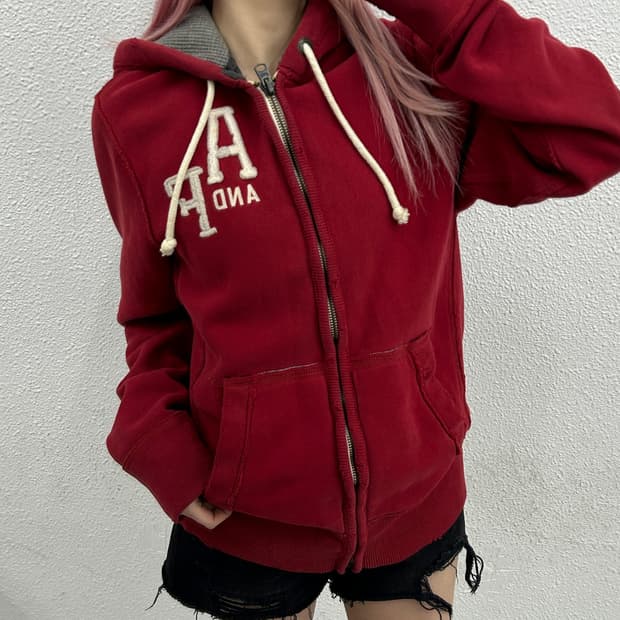 아베크롬비 센터로고 레드 후드집업 M