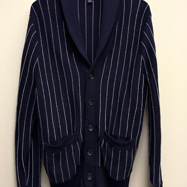 (L/103)브룩스브라더스 코튼 캐시미어 스트라이프 니트 숄가디건