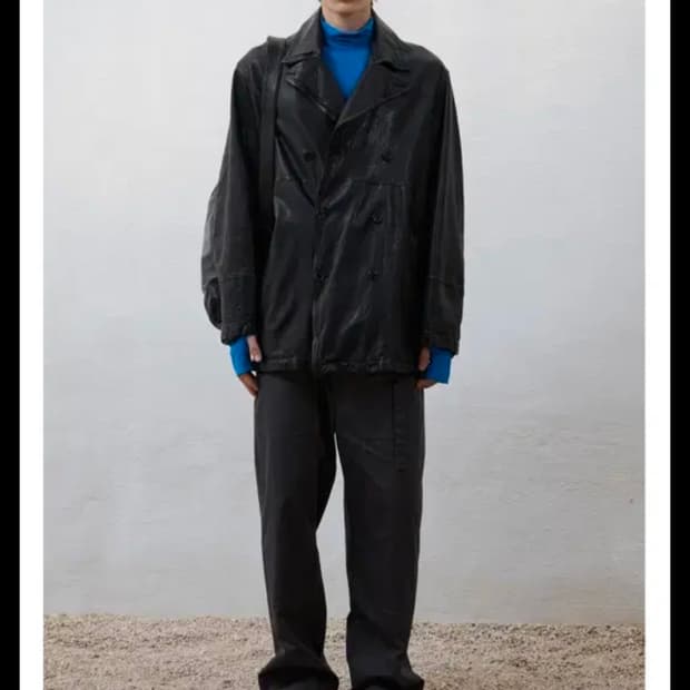 Youth Washed Leather Pea Coat 레더자켓