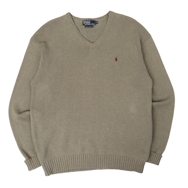 폴로 랄프로렌 카키 브이넥 니트