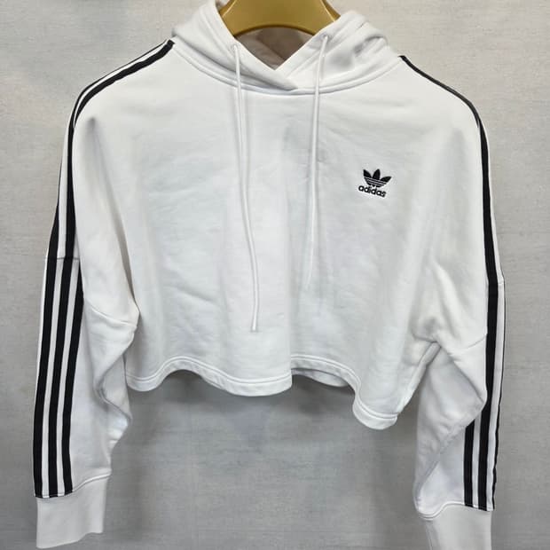 아디다스 크롭 삼선 후드티 흰검 s