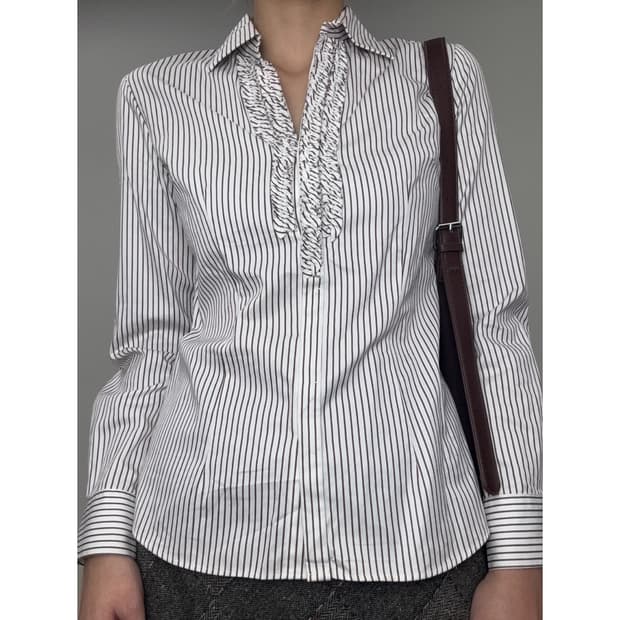 빈티지 브라운 프릴 블라우스 셔츠