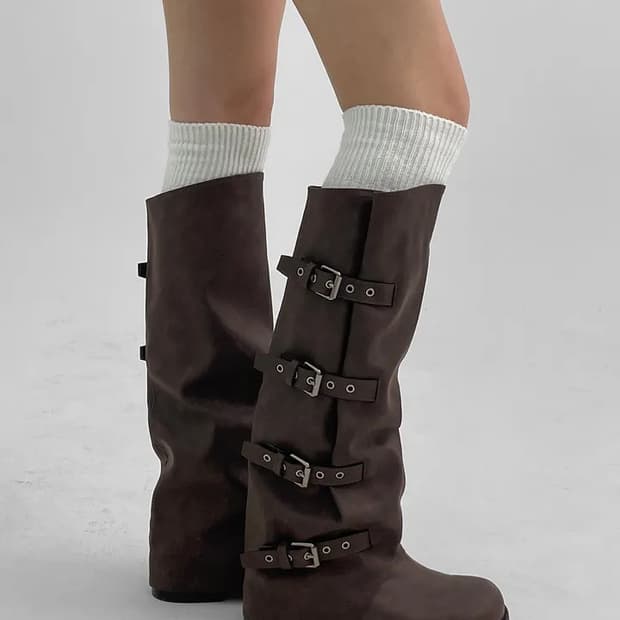 블랙업 타이쿱 버클 워머 레더 롱부츠 240