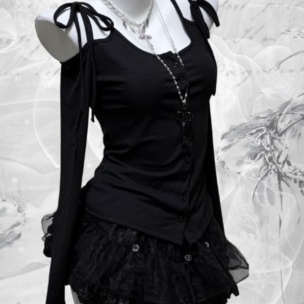 끈 리본 오프숄더 (착샷 ㅇ