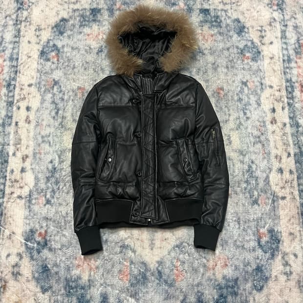 Unknown trimming fur leather hood down j