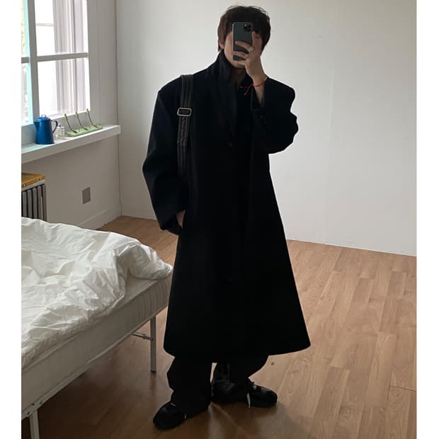 유스토리 드레이프 싱글 코트 블랙 L