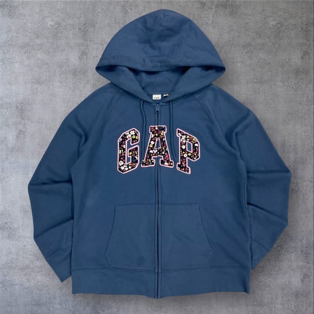 GAP 스카이 컬러 스펠아웃 빅로고 후드 집업