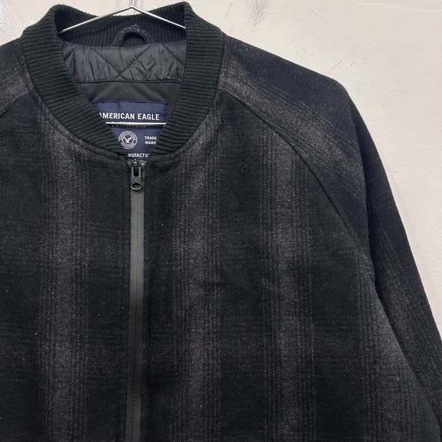 아메리칸 이글 체크패턴 울 모직 블루종 자켓