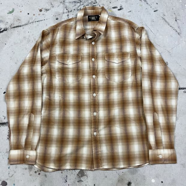 RRL 더블알엘 섀도우 플래드 워크셔츠 브라운/화이트