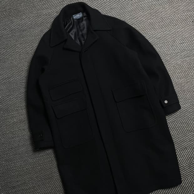 아웃스탠딩 울 혼방 발마칸 롱 코트 블랙y 5328