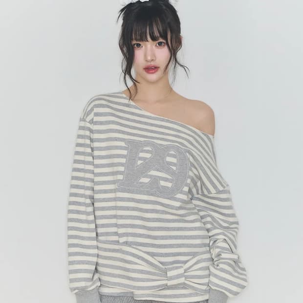 일리고 129 스트라이프 맨투맨 아이보리 멜란지