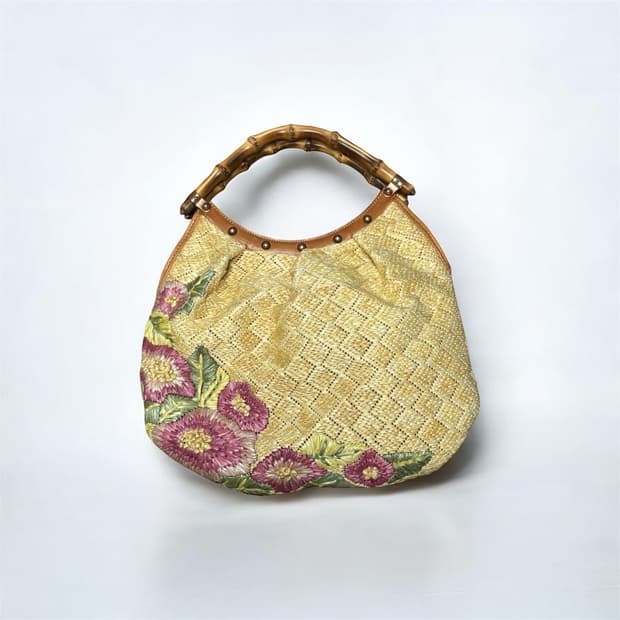 구찌(Gucci) 리미티드 에디션 라피아 플라워 뱀부 핸들 호보백