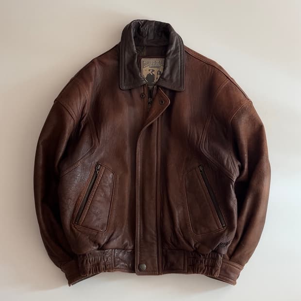 셰인 진스 90s 브라운 램 스킨 레더 봄버 자켓  95