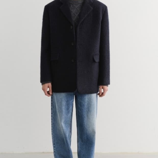 UNISEX 3 BUTTON BOUCLE WOOL JACKET DARK 