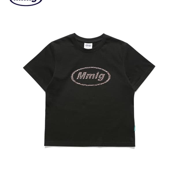 mmlg 레오파드 호피 로고 크롭티 티셔츠
