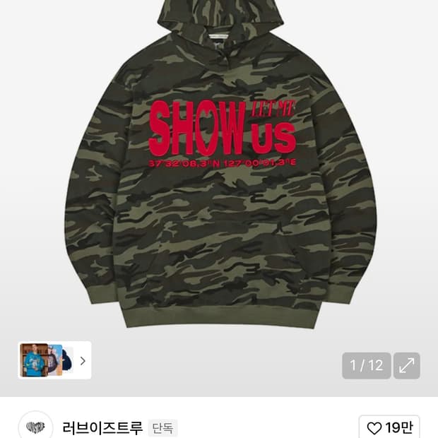 러브이즈트루 카모후드티