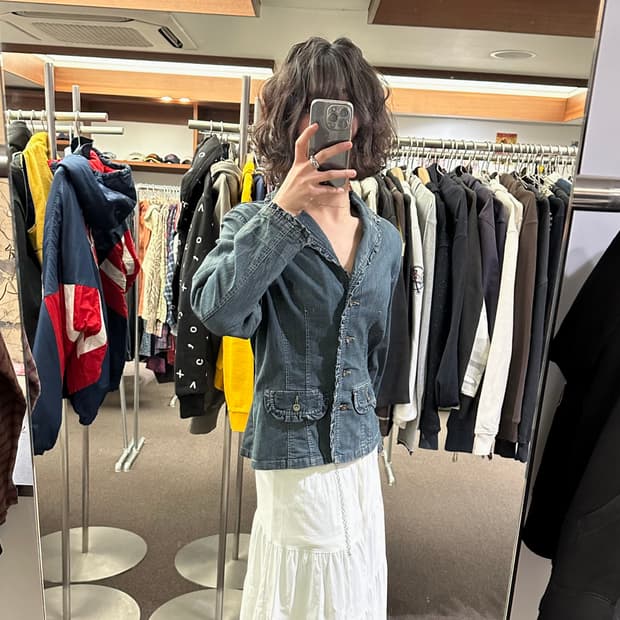 L)Japanese vintage 여성 레이스 데님 자켓