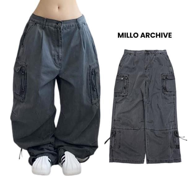 밀로 아카이브 멀티포켓 탄창 와이드 워싱 카고팬츠