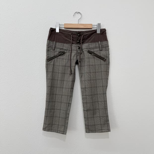 빈티지 MOUSSY 브라운 체크 로우라이즈 카프리 팬츠