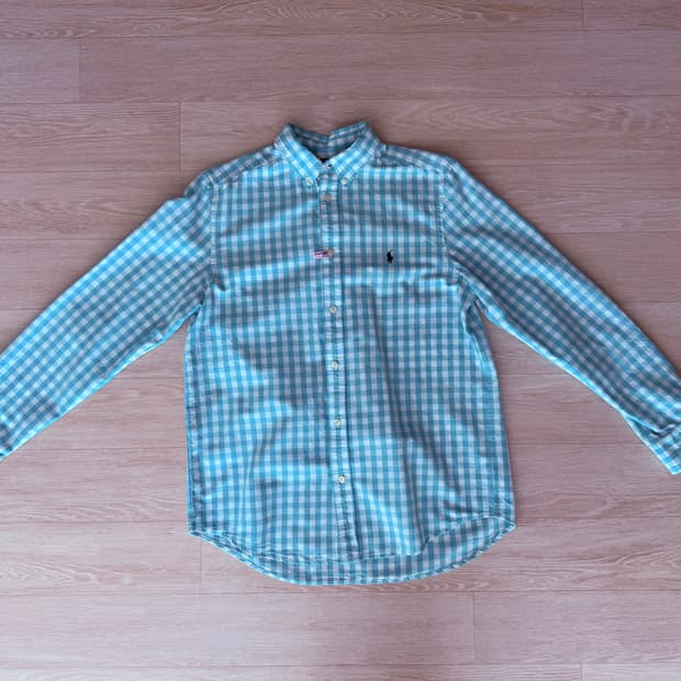 폴로 보이스 체크 셔츠 라이트그린