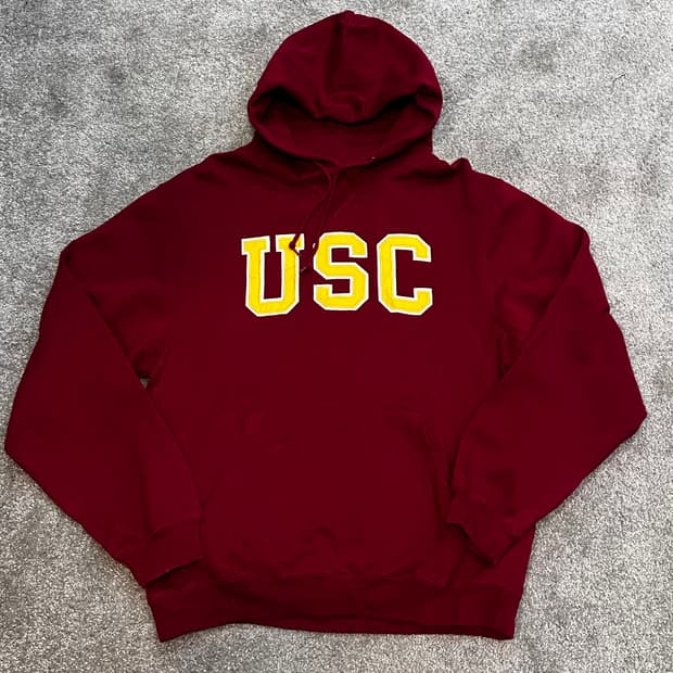 빈티지 USC 트로잔스 버건디 풀오버 후드티M