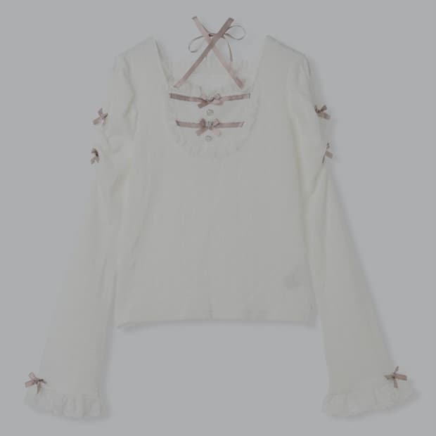 NOÉMIE 아가씨 백 레이스 업 플레어 슬리브 컷 탑