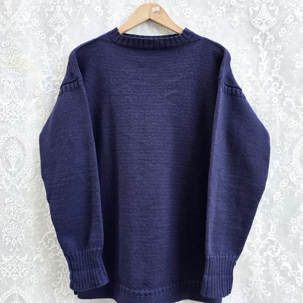 80s 건지 울른스 네이비 피셔맨 니트 (made in uk)