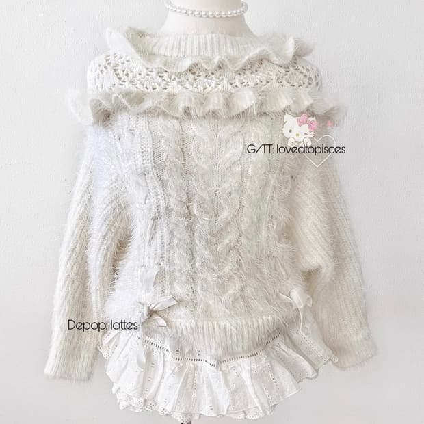 리즈리 니트 라떼 갸루 빈티지 앙고라 핀터 히메