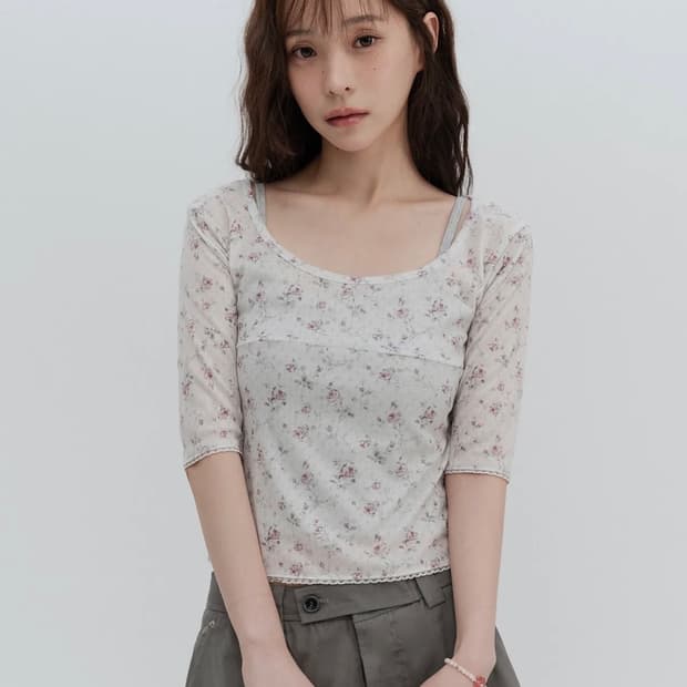 하이스쿨디스코 7부 레이스 플라워 티셔츠