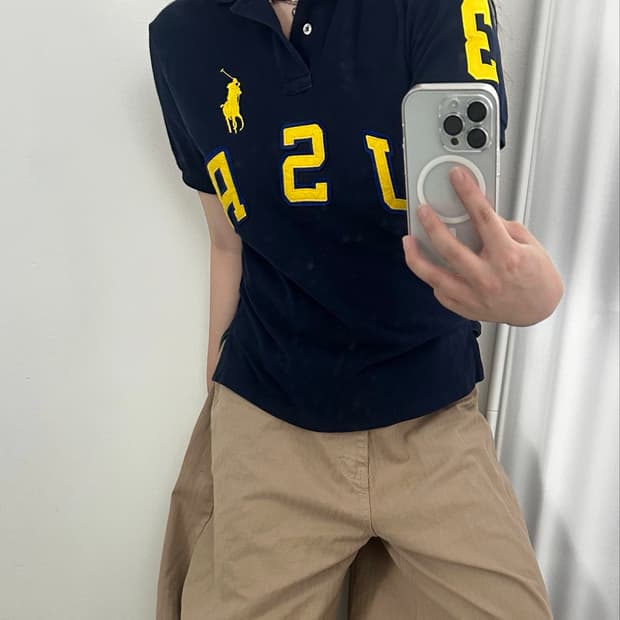 폴로 랄프로렌 네이비 USA 커스텀핏 빅포니 카라 티셔츠 