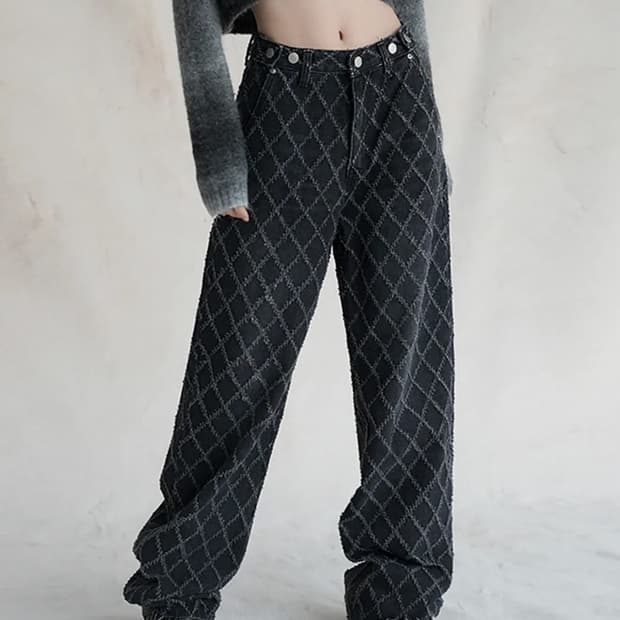 퀼팅 와이드 데님팬츠 (S)